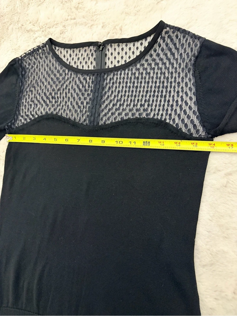 Diane von Furstenberg Rosita Top Lace Black Silk Blend Illusion Knit Sweater S
